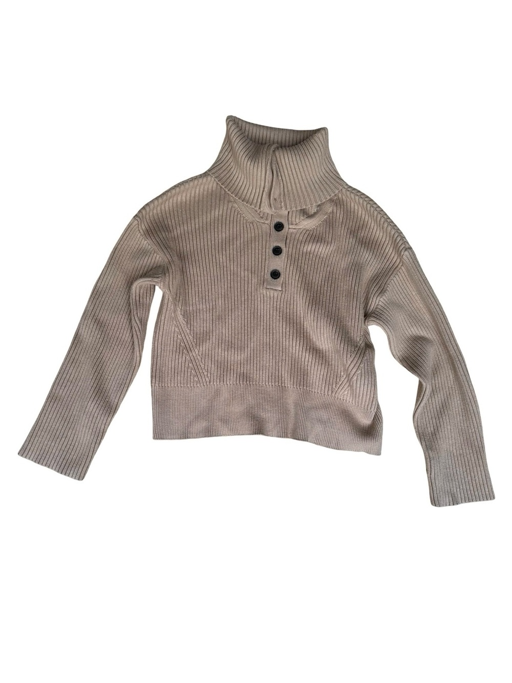 Marissa Webb Beige Cropped Ribbed Turtleneck Sweater Size Nedium